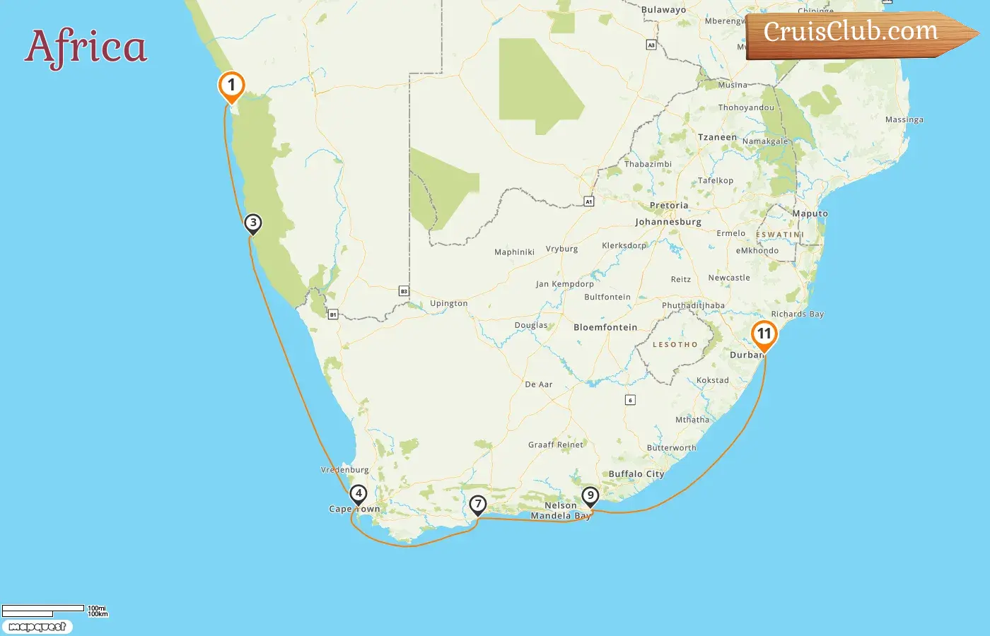 Cruise in the Africa from Walvis Bay to Durban aboard Le Dumont d`Urville ship with visits to Namibia and South Africa for 11 days