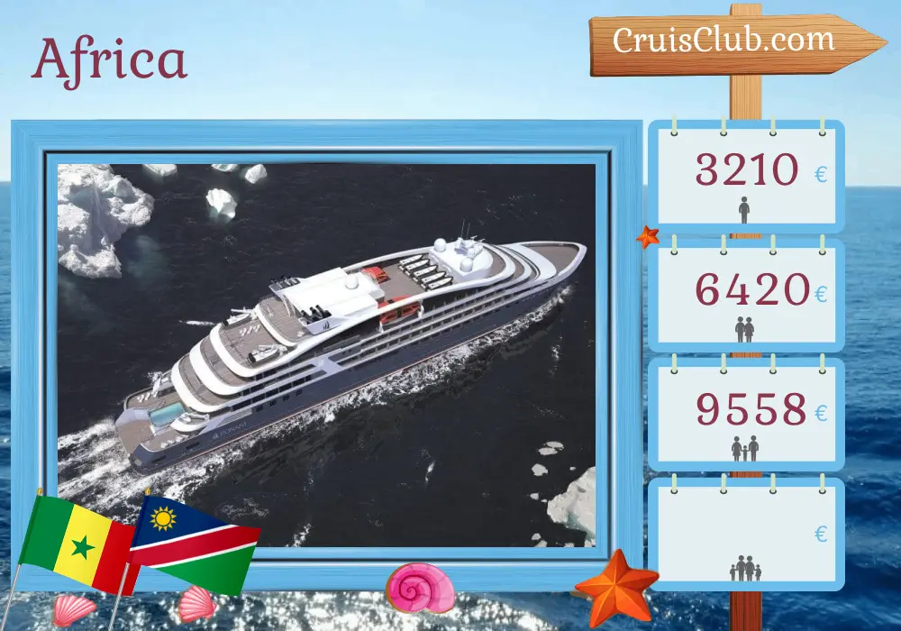 Cruise in the Africa from Dakar to Walvis Bay aboard Le Dumont d`Urville ship with visits to Senegal and Namibia for 13 days