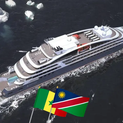 Croisière en Afrique de Dakar à Walvis Bay à bord du navire Le Dumont d`Urville avec des visites au Sénégal et en Namibie pendant 13 jours