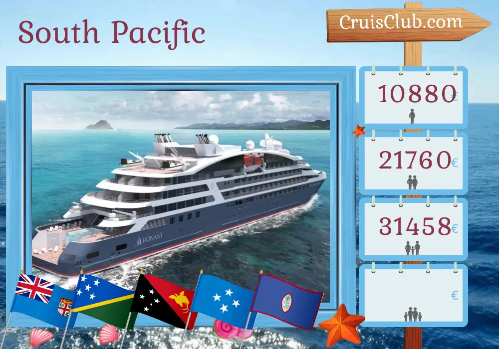 Cruise in the South Pacific from Lautoka to Gum aboard Le Jacques Cartier ship with visits to Fiji, Vanuatu, Papua New Guinea, Micronesia, and Guam for 17 days