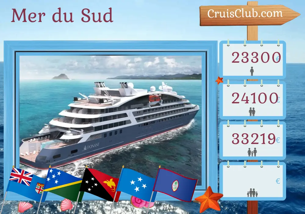 Croisière dans le Pacifique Sud de Lautoka à Gum à bord du navire Le Jacques Cartier avec des visites aux Fidji, au Vanuatu, en Papouasie-Nouvelle-Guinée, aux États fédérés de Micronésie et à Guam pendant 17 jours