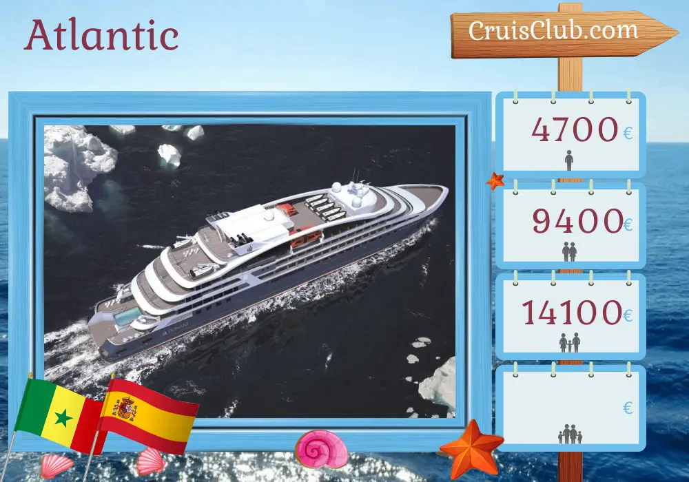 Cruise in the Atlantic from Dakar to Las Palmas aboard Le Champlain ship with visits to Senegal and Spain for 11 days