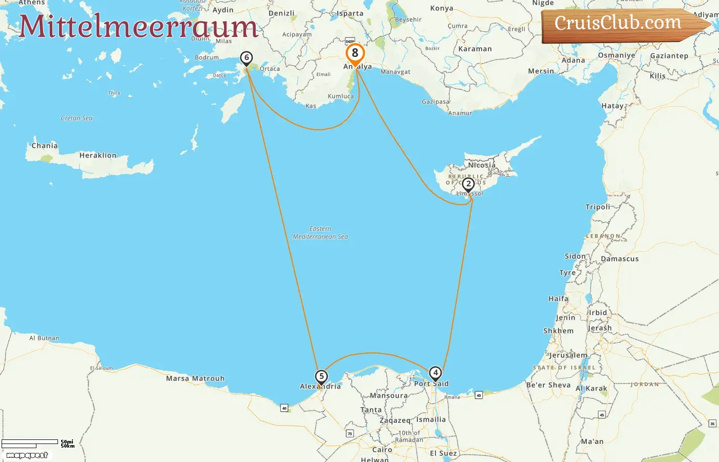 Kreuzfahrt im Mittelmeer ab Antalya an Bord des Schiffes AIDAstella mit Besuchen in der Türkei, Zypern und Ägypten für 8 Tage