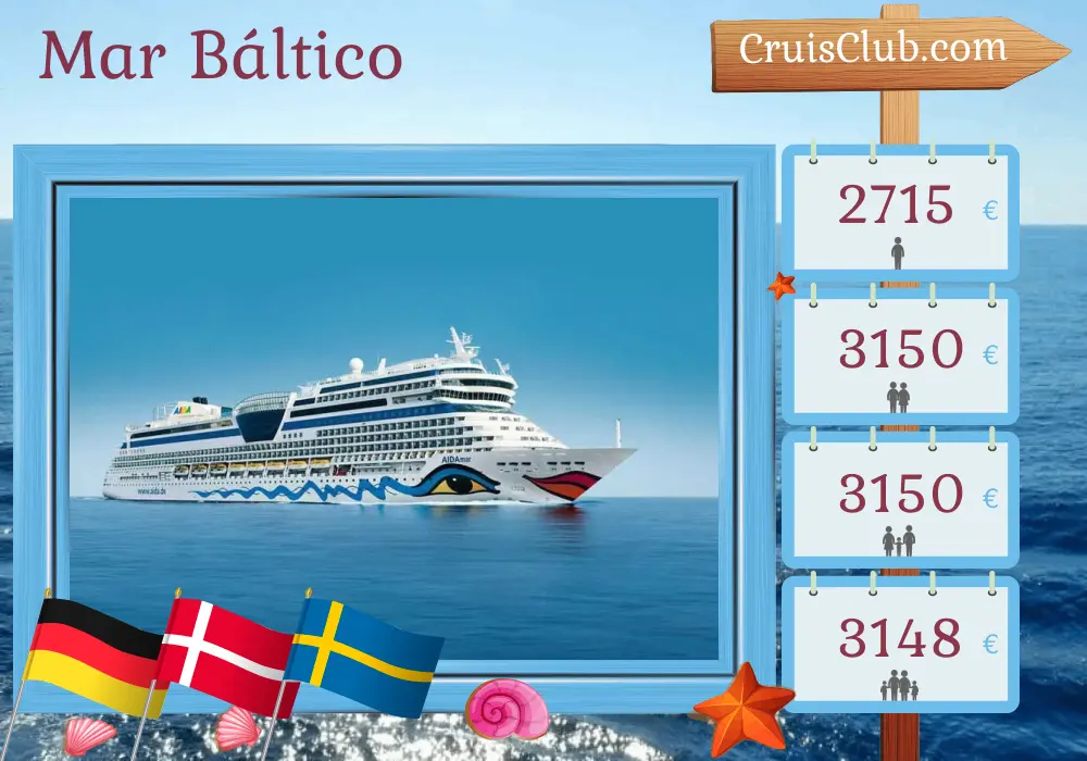 Crucero por el Mar Báltico desde Warnemünde a bordo del barco AIDAmar con visitas a Alemania, Polonia, Dinamarca y Suecia durante 10 días