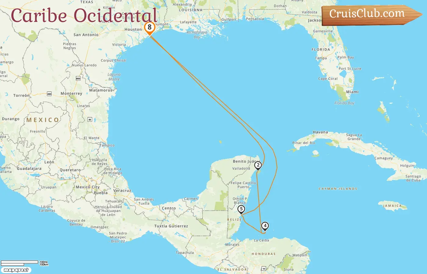 Cruzeiro no Caribe Ocidental partindo de Galveston a bordo do navio Regal Princess com visitas aos EUA, México, Honduras e Belize por 8 dias