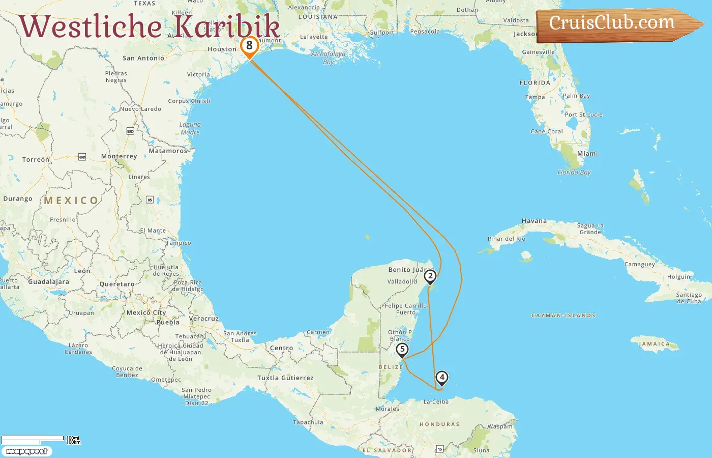 Kreuzfahrt in der westlichen Karibik ab Galveston an Bord des Schiffes Regal Princess mit Besuchen in den USA, Mexiko, Honduras und Belize für 8 Tage