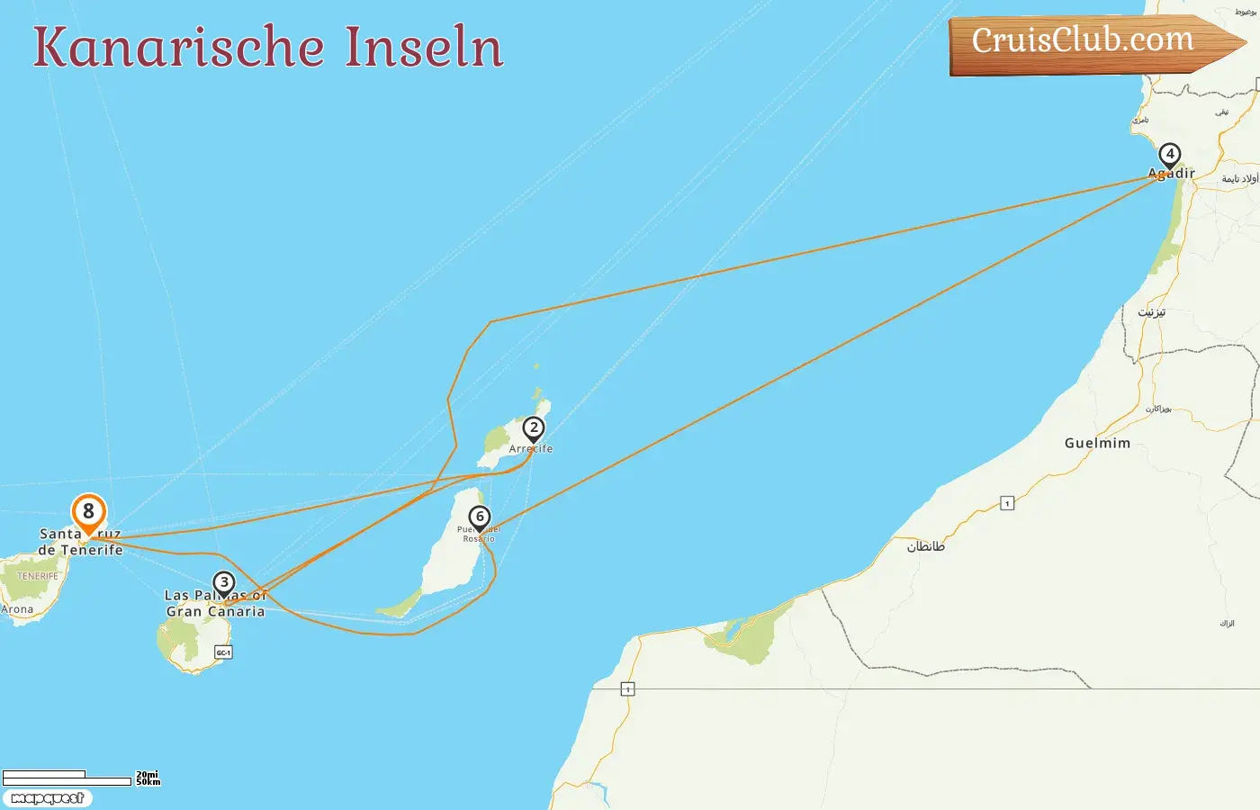 Kreuzfahrt auf den Kanarischen Inseln ab Santa Cruz de Tenerife an Bord des Mein Schiff Relax-Schiffs mit Stopps in Spanien und Marokko für 8 Tage