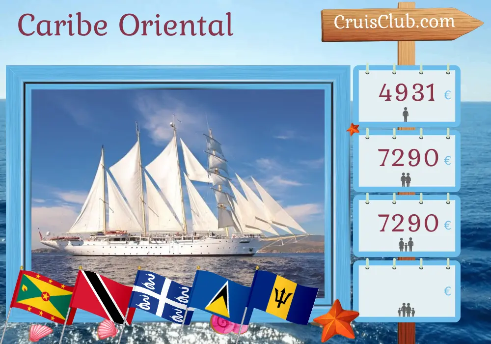 Crucero por el Caribe Oriental desde San Jorge a bordo del barco Star Clipper con visitas a Granada, Trinidad y Tobago, San Vicente y las Granadinas, Martinica, Santa Lucía y Barbados durante 12 días