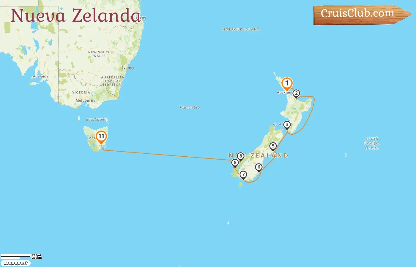 Crucero en Nueva Zelanda desde Auckland a Hobart a bordo del barco Silver Moon con visitas a Nueva Zelanda y Australia durante 11 días