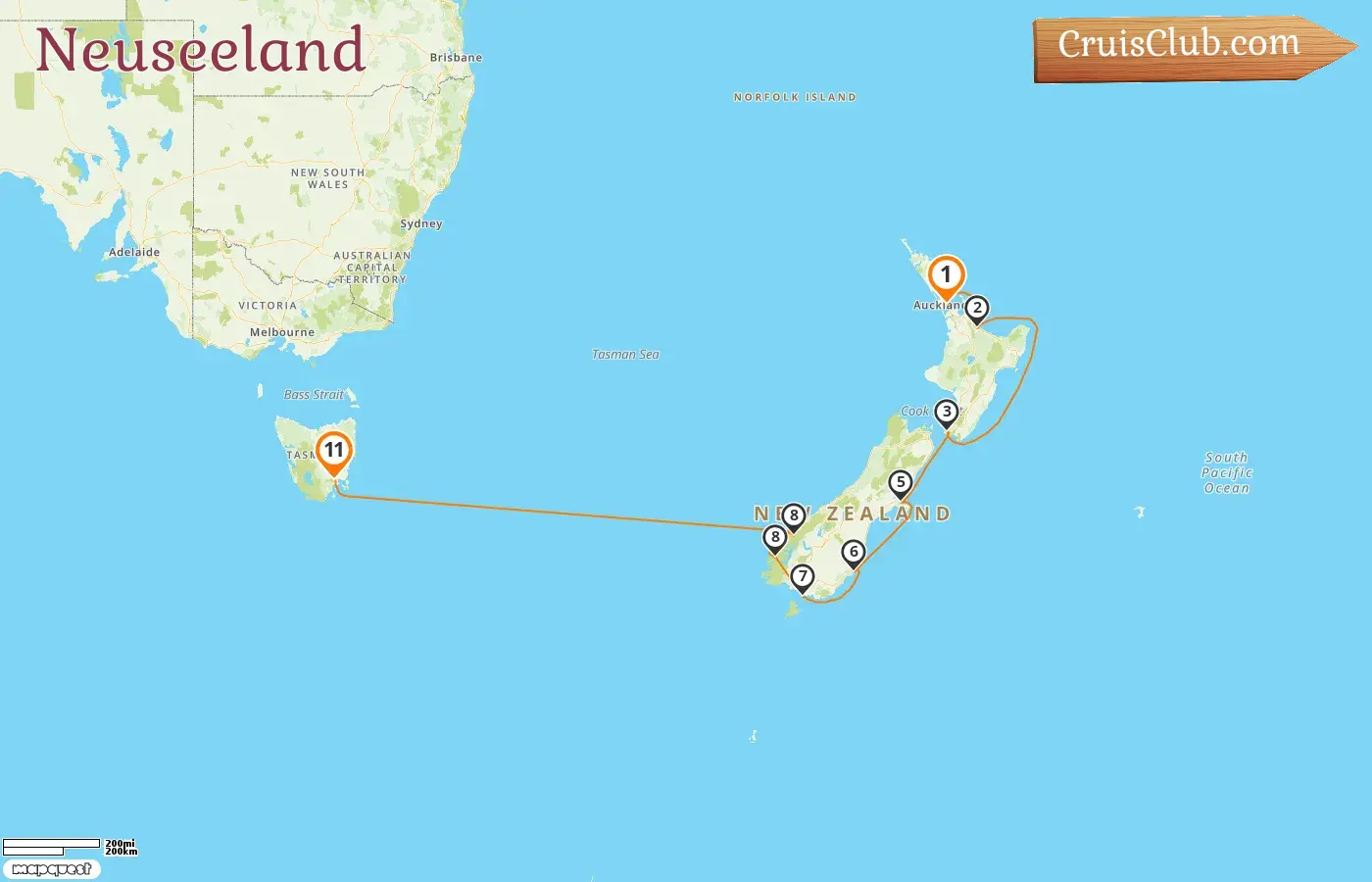 Kreuzfahrt in Neuseeland von Auckland nach Hobart an Bord des Schiffes Silver Moon mit Besuchen in Neuseeland und Australien für 11 Tage