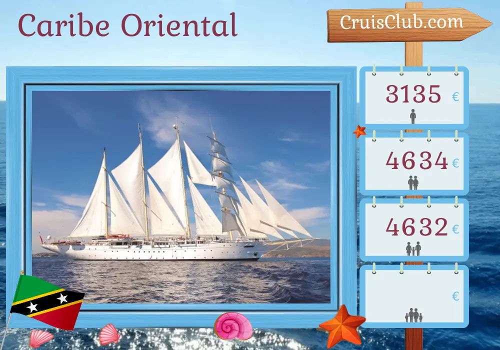 Cruzeiro no Caribe Oriental a partir de St. John`s a bordo do navio Star Clipper com visitas a São Bartolomeu, Ilhas Virgens Britânicas e São Cristóvão e Nevis por 8 dias