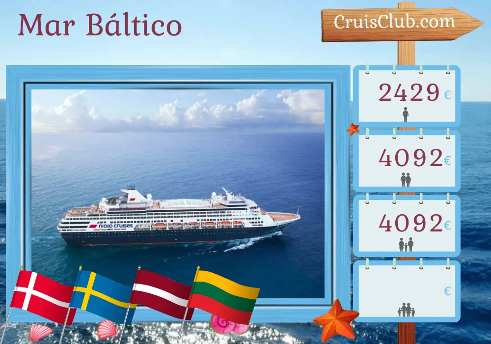 Cruzeiro no Mar Báltico saindo de Kiel a bordo do navio Vasco da Gama com visitas à Dinamarca, Suécia, Letônia, Lituânia e Polônia por 13 dias