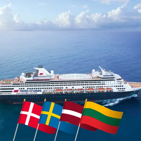 Cruzeiro no Mar Báltico saindo de Kiel a bordo do navio Vasco da Gama com visitas à Dinamarca, Suécia, Letônia, Lituânia e Polônia por 13 dias