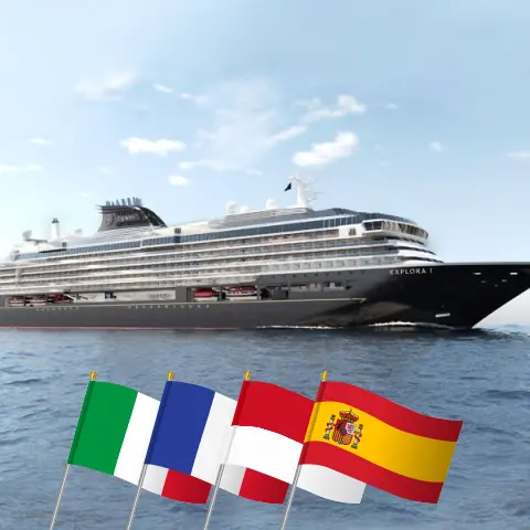Cruise in the Mediterranean from Civitavecchia to Barcelona aboard EXPLORA I ship with visits to Italy, France, Monaco, and Spain for 8 days