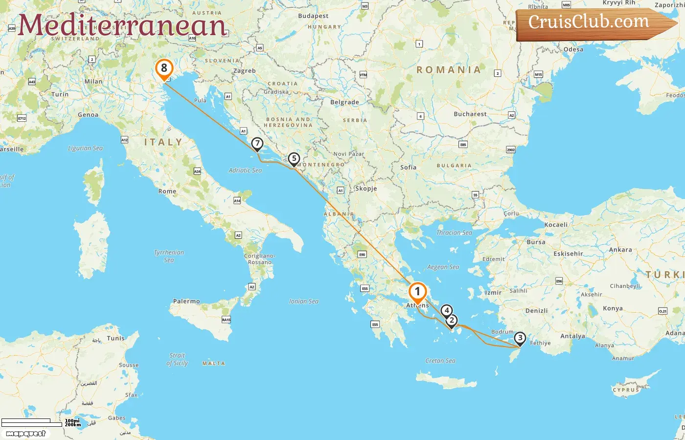 Cruise in the Mediterranean from Piraeus to Fusina aboard EXPLORA II ship with visits to Greece, Croatia, and Italy for 8 days
