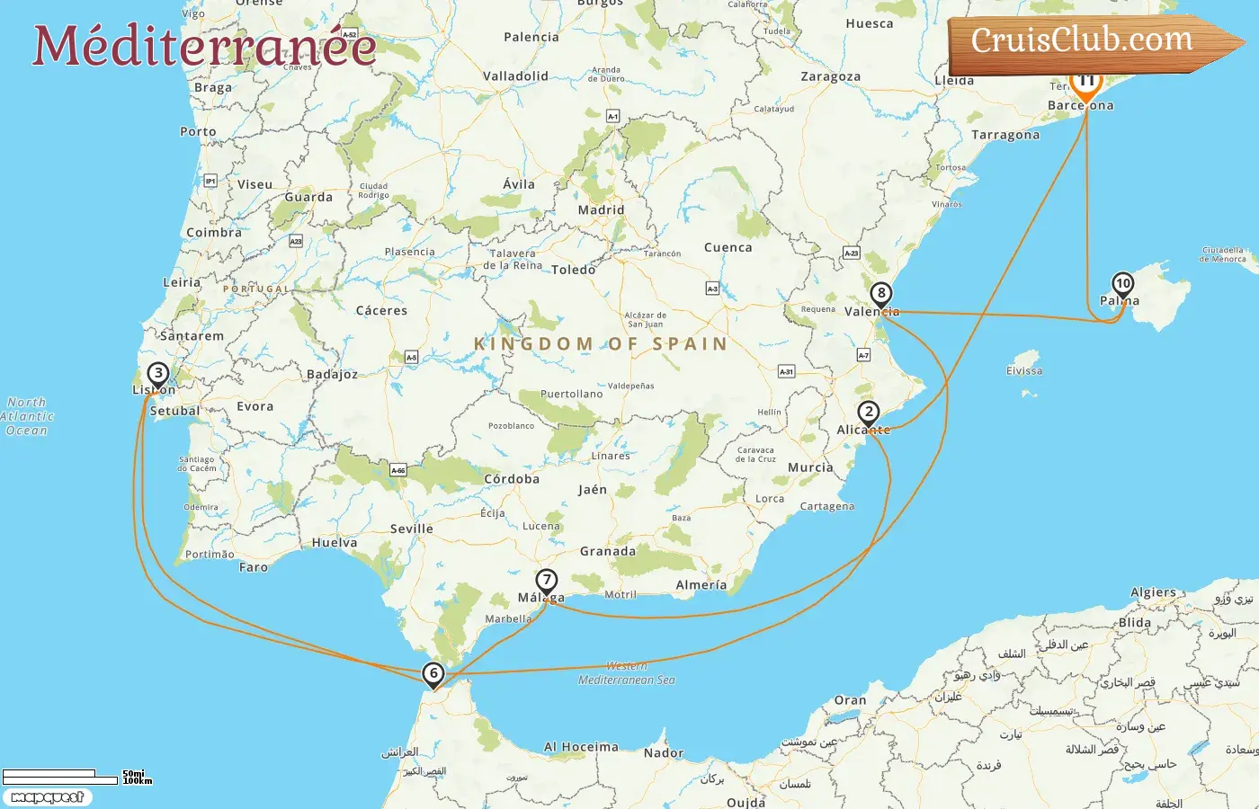 Croisière en Méditerranée au départ de Barcelone à bord du navire EXPLORA I avec des visites en Espagne et au Maroc pendant 11 jours