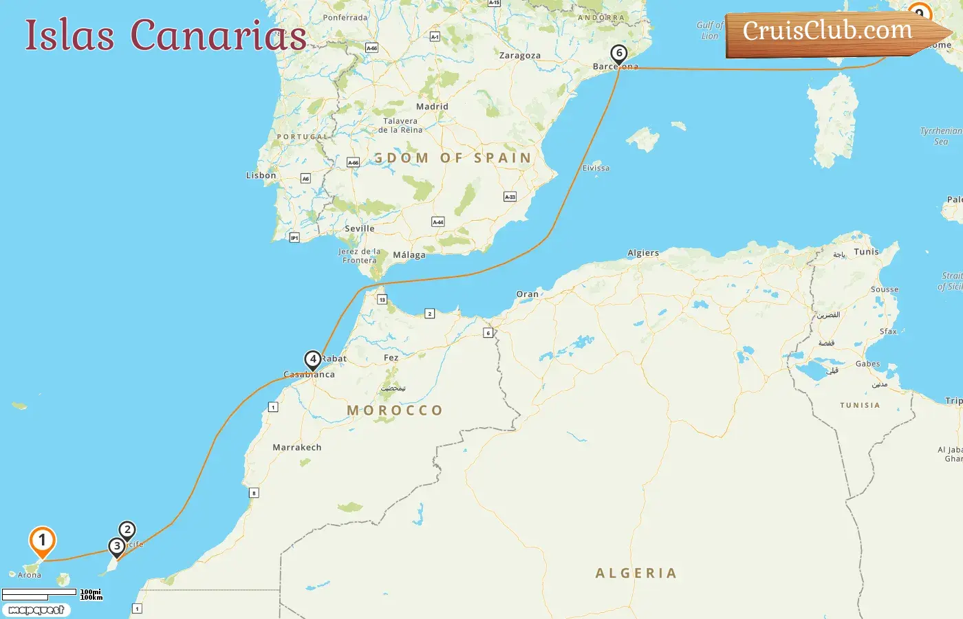 Crucero por las Islas Canarias desde Santa Cruz de Tenerife a Civitavecchia a bordo del barco MSC Fantasia con visitas a España, Marruecos e Italia por 9 días
