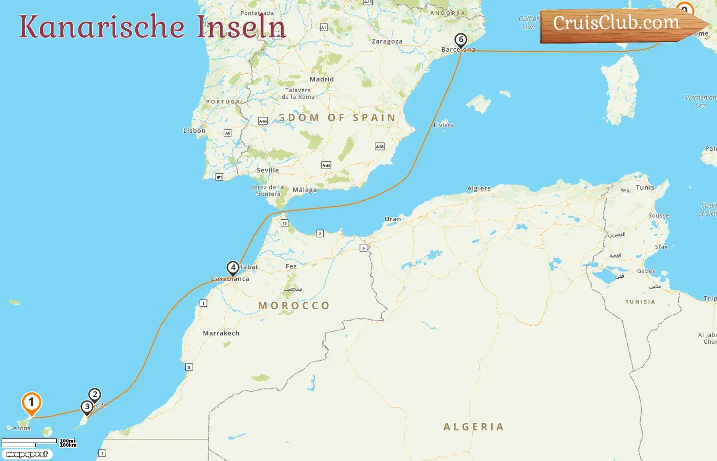 Kreuzfahrt auf den Kanarischen Inseln von Santa Cruz de Tenerife nach Civitavecchia an Bord des MSC Fantasia-Schiffs mit Stopps in Spanien, Marokko und Italien für 9 Tage