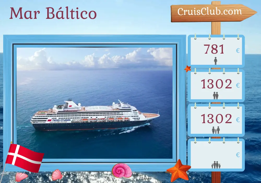 Cruzeiro no Mar Báltico de Kiel a bordo do navio Vasco da Gama com visitas à Dinamarca por 4 dias