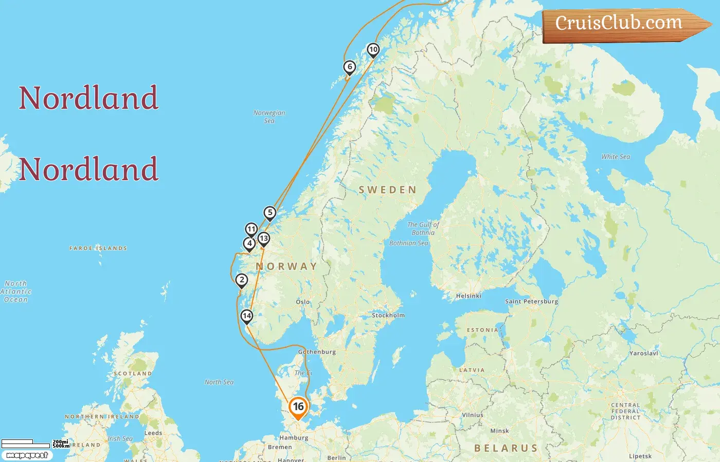 Cruzeiro no Norte de Kiel a bordo do navio Vasco da Gama com visitas à Noruega por 16 dias