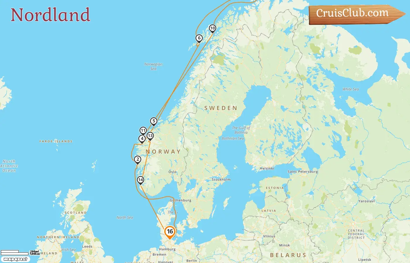 Croisière dans le Nord à partir de Kiel à bord du navire Vasco da Gama avec des visites en Norvège pendant 16 jours
