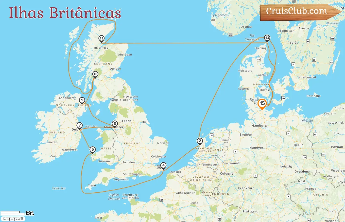 Cruzeiro pelas Ilhas Britânicas de Kiel a bordo do navio AIDAbella com visitas aos Países Baixos, Irlanda e Dinamarca por 15 dias