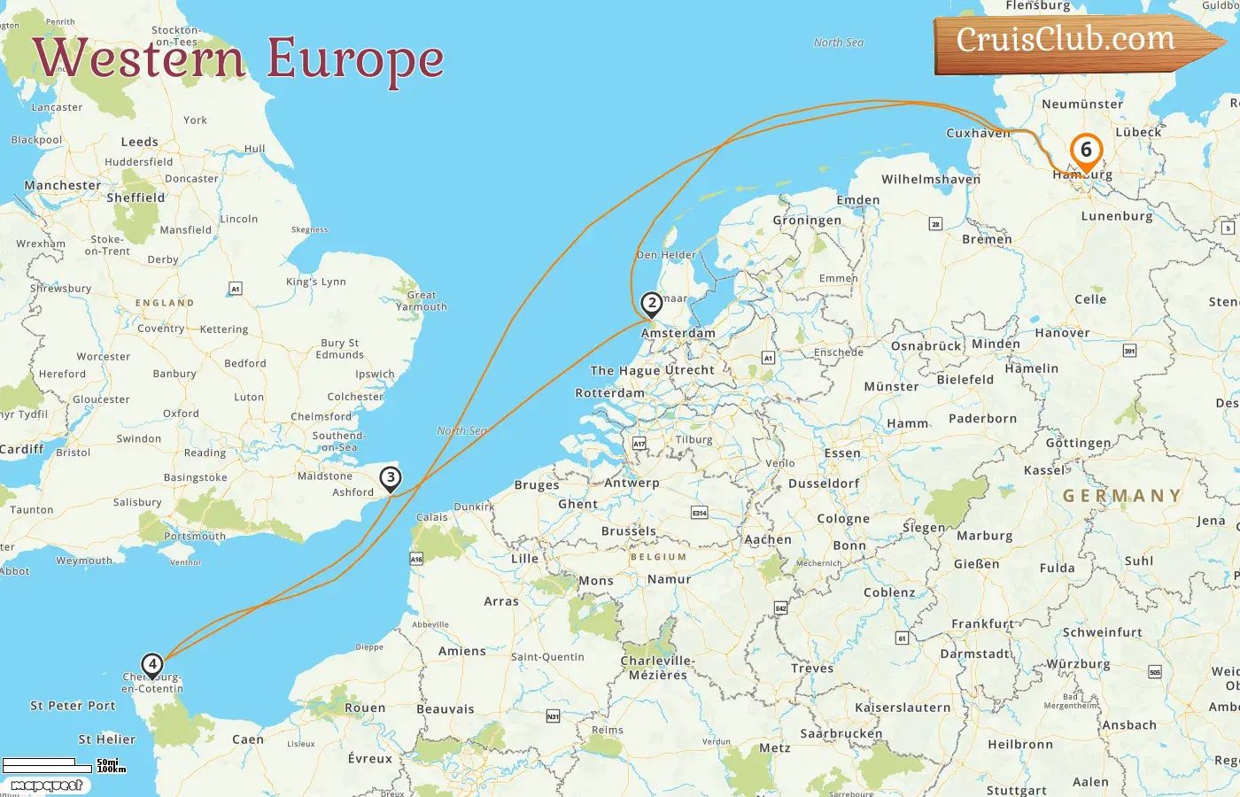 Cruise in the Western Europe from Hamburg aboard AIDAluna ship with visits to Germany, Netherlands, and France for 6 days