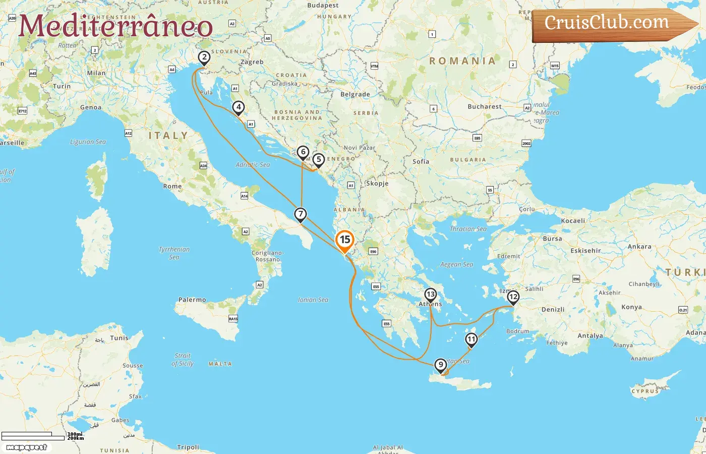 Cruzeiro no Mediterrâneo saindo de Corfu a bordo do navio AIDAblu com visitas à Grécia, Itália, Croácia, Montenegro e Turquia por 15 dias