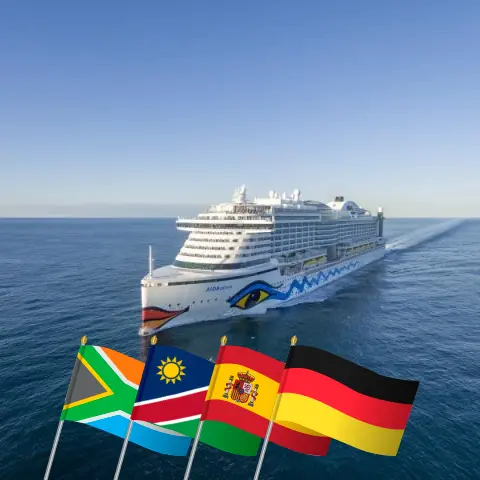 Croisière en Europe occidentale de Cape Town à Hambourg à bord du navire AIDAprima avec des visites en Afrique du Sud, en Namibie, en Espagne et en Allemagne pendant 29 jours