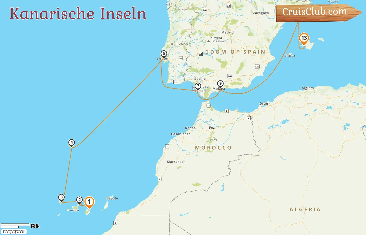 Kreuzfahrt auf den Kanarischen Inseln von Las Palmas nach Palma an Bord des Schiffes AIDAperla mit Besuchen in Spanien für 13 Tage
