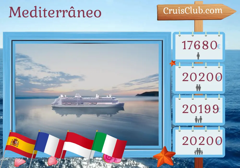 Cruzeiro no Mediterrâneo de Barcelona a Civitavecchia a bordo do navio Silver Ray com visitas à Espanha, França, Mônaco e Itália por 16 dias