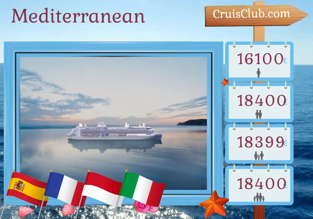 Cruise in the Mediterranean from Barcelona to Civitavecchia aboard Silver Ray ship with visits to Spain, France, Monaco, and Italy for 16 days