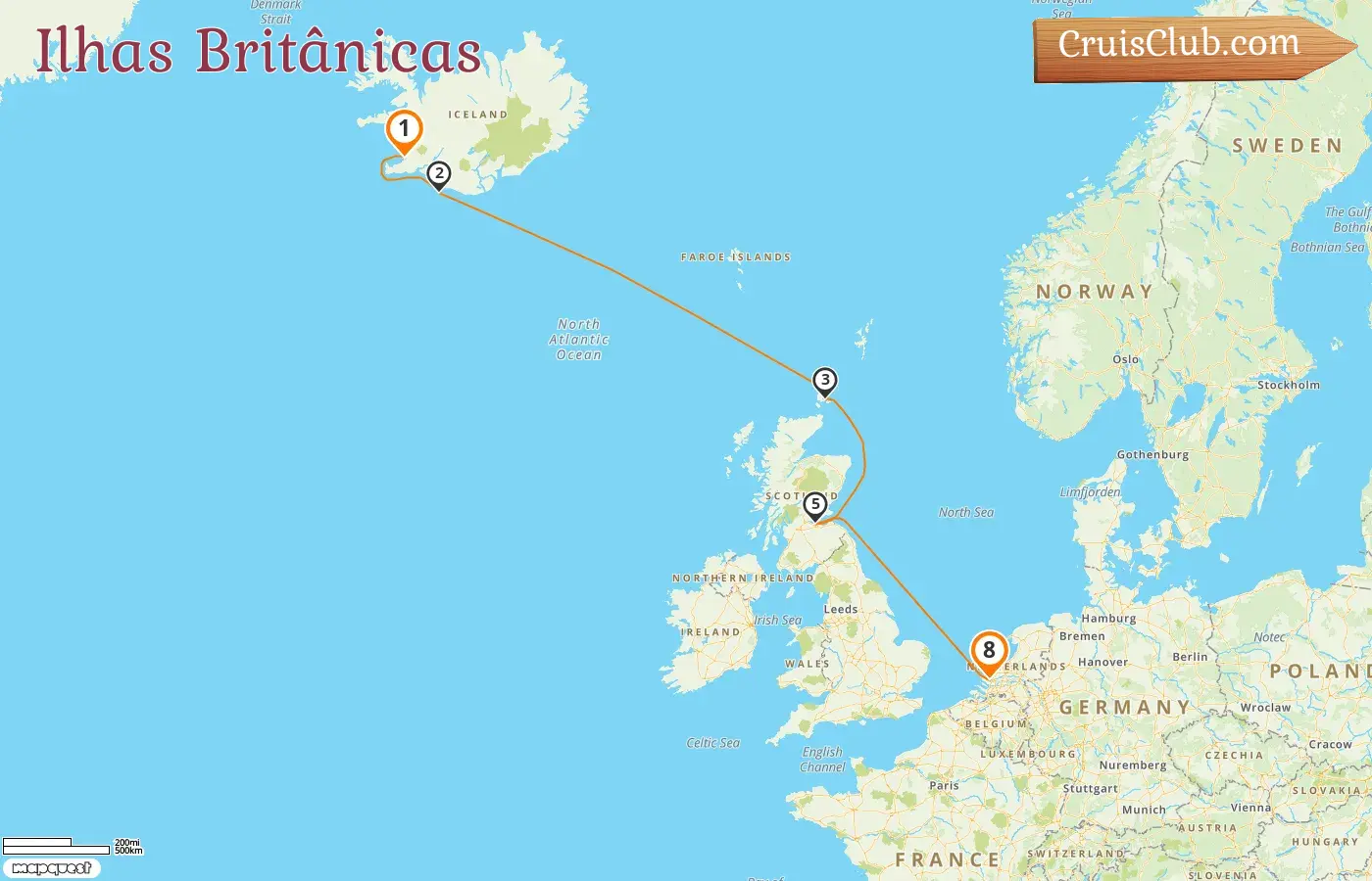 Cruzeiro nas Ilhas Britânicas de Reykjavik para Roterdã a bordo do navio Rotterdam com visitas para 8 dias