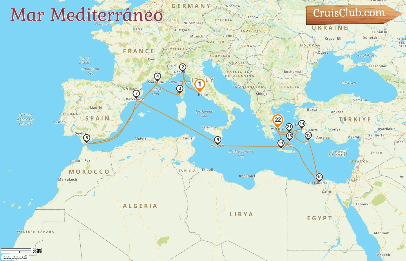 Crucero en el Mediterráneo de Civitavecchia a El Pireo a bordo del barco Oosterdam con visitas a Italia, Francia, Gibraltar, España, Malta, Grecia, Turquía y Egipto durante 22 días