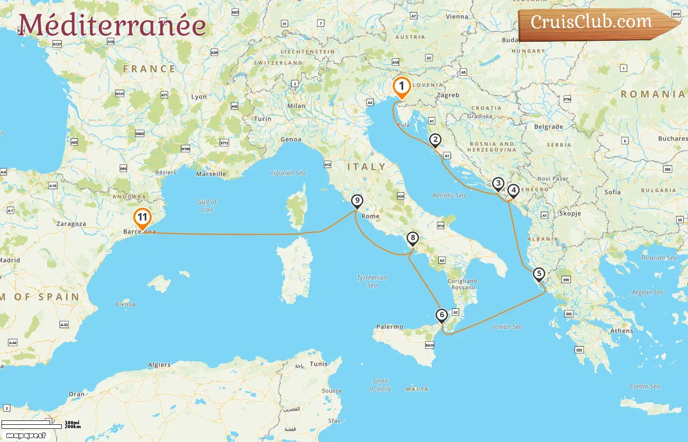 Croisière en Méditerranée de Trieste à Barcelone à bord du navire Oosterdam avec des visites en Italie, Croatie, Monténégro, Grèce et Espagne pendant 11 jours