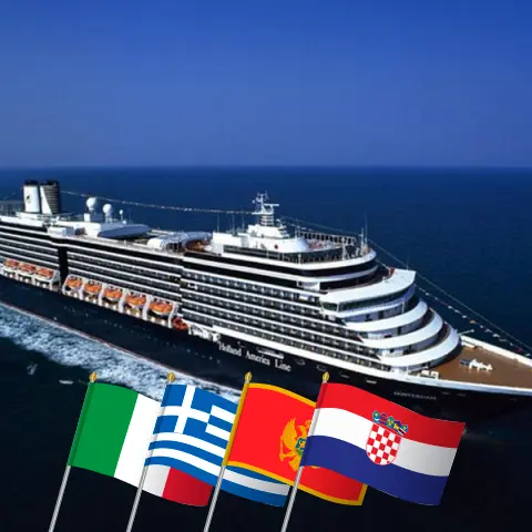 Kreuzfahrt im Mittelmeer von Civitavecchia nach Piräus an Bord des Schiffes Oosterdam mit Besuchen in Italien, Griechenland, Montenegro, Kroatien und der Türkei für 22 Tage