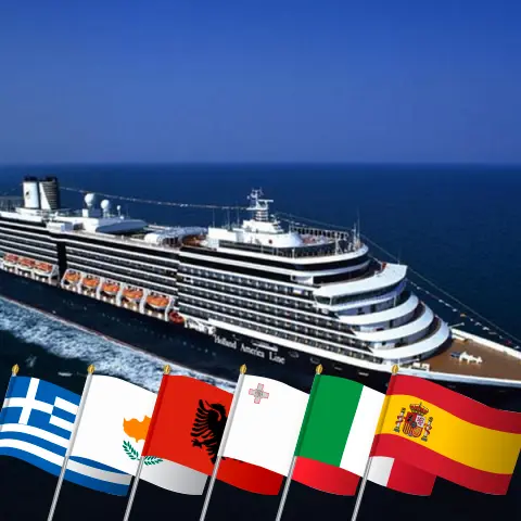 Crucero por el Mediterráneo de El Pireo a Barcelona a bordo del barco Oosterdam con visitas a Grecia, Egipto, Israel, Chipre, Turquía, Albania, Malta, Italia y España durante 22 días