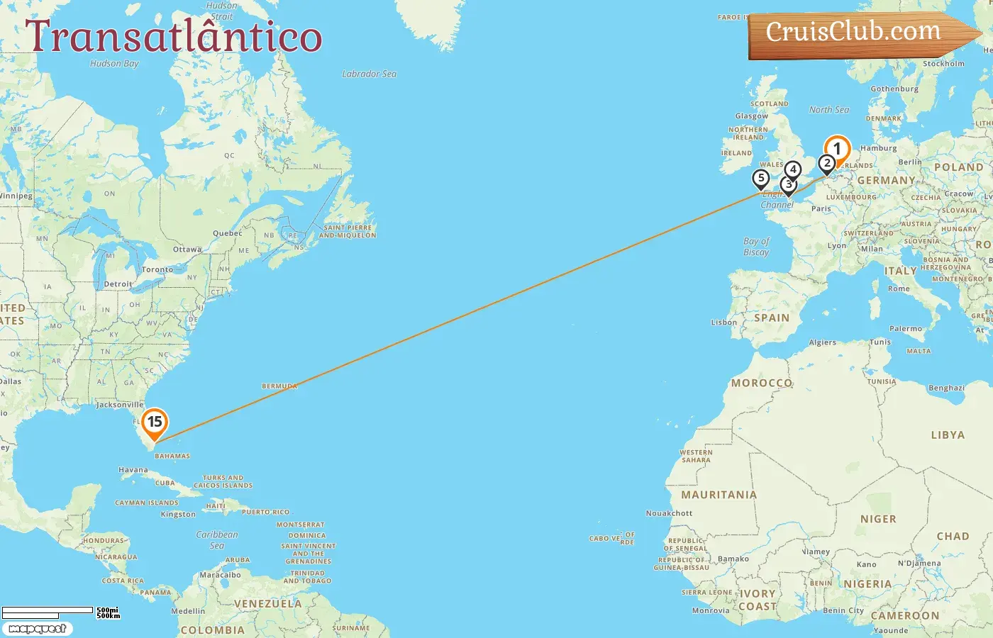 Cruzeiro no Transatlântico de Roterdã a Fort Lauderdale a bordo do navio Nieuw Statendam com visitas a Bélgica, França e EUA por 15 dias