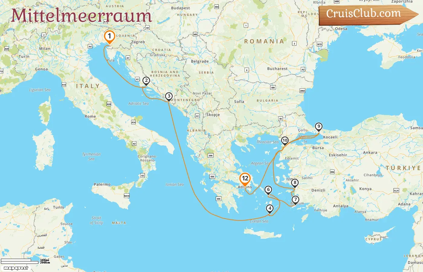 Kreuzfahrt im Mittelmeer von Triest nach Piräus an Bord des Schiffes Oosterdam mit Stopps in Italien, Kroatien, Griechenland und der Türkei für 12 Tage