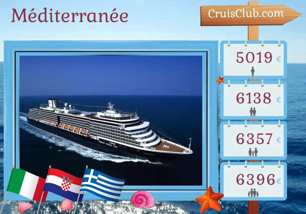 Croisière en Méditerranée de Trieste à Le Pirée à bord du navire Oosterdam avec des visites en Italie, Croatie, Grèce et Turquie pendant 12 jours