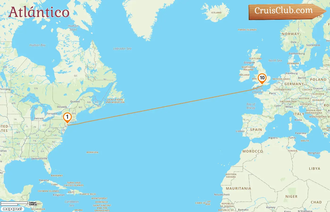 Crucero en el Transatlántico de Nueva York a Southampton a bordo del barco Queen Mary 2 con visitas a EE. UU. durante 10 días