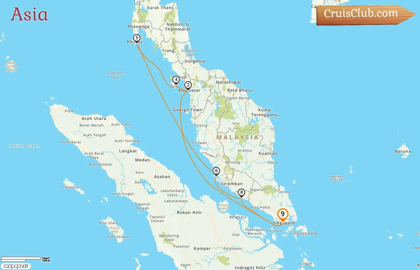 Cruise in the Asia from Singapore aboard Seabourn Encore ship with visits to Singapore, Malaysia, and Thailand for 9 days