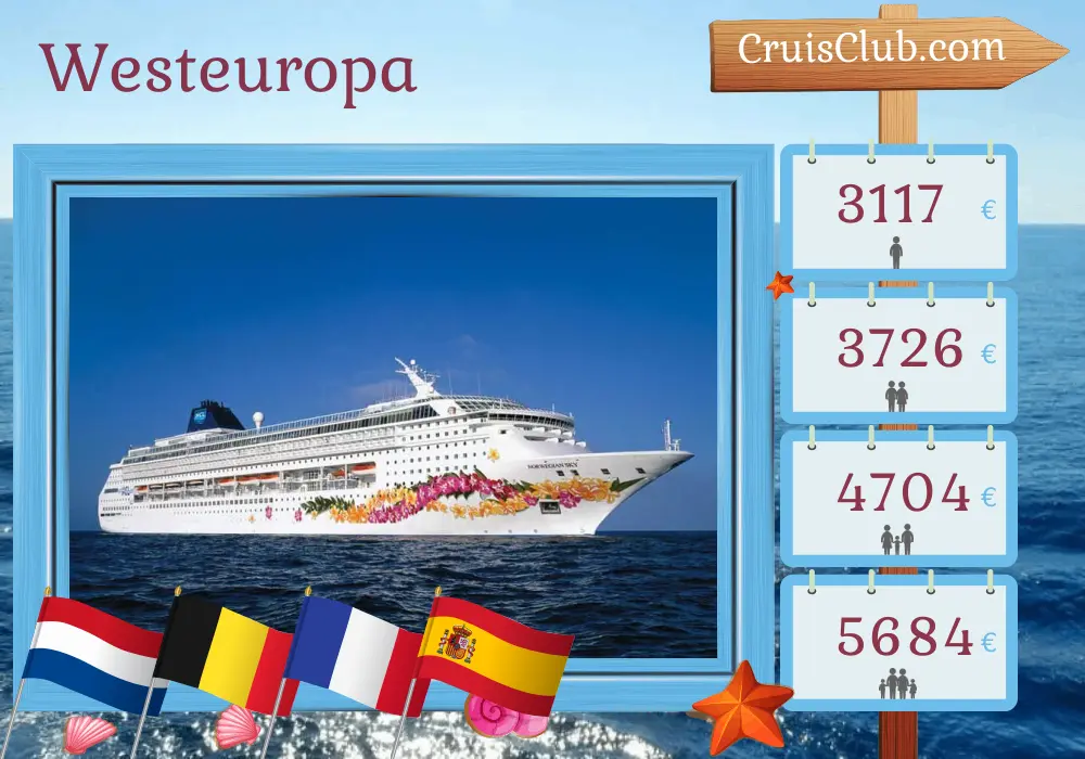 Kreuzfahrt in Westeuropa von Southampton nach Barcelona an Bord des Schiffes Norwegian Sky mit Besuchen in den Niederlanden, Belgien, Frankreich und Spanien für 12 Tage