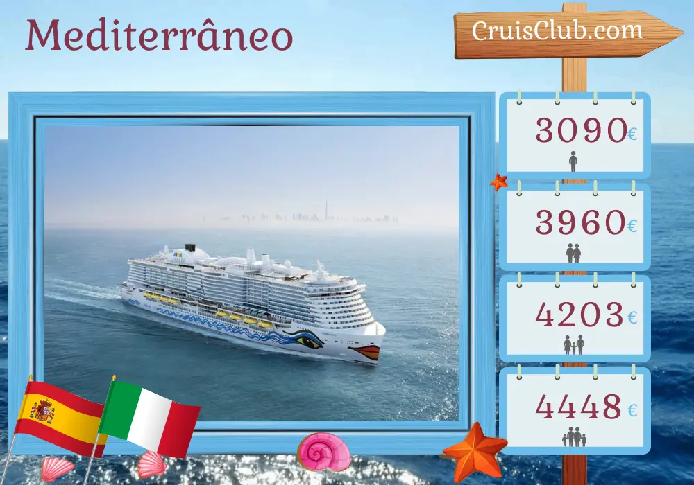 Cruzeiro no Mediterrâneo de Las Palmas para Civitavecchia a bordo do navio AIDAcosma com visitas a Espanha e Itália por 11 dias