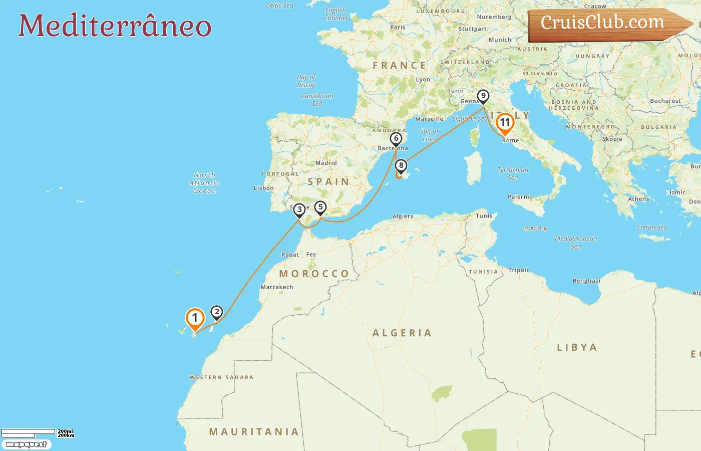 Cruzeiro no Mediterrâneo de Las Palmas para Civitavecchia a bordo do navio AIDAcosma com visitas a Espanha e Itália por 11 dias