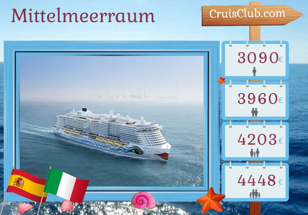 Kreuzfahrt im Mittelmeer von Las Palmas nach Civitavecchia an Bord des Schiffes AIDAcosma mit Stopps in Spanien und Italien für 11 Tage