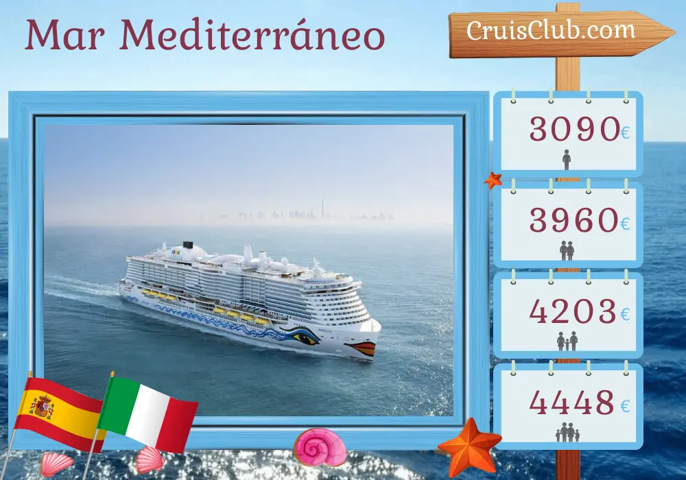 Crucero por el Mediterráneo desde Las Palmas a Civitavecchia a bordo del barco AIDAcosma con visitas a España e Italia por 11 días
