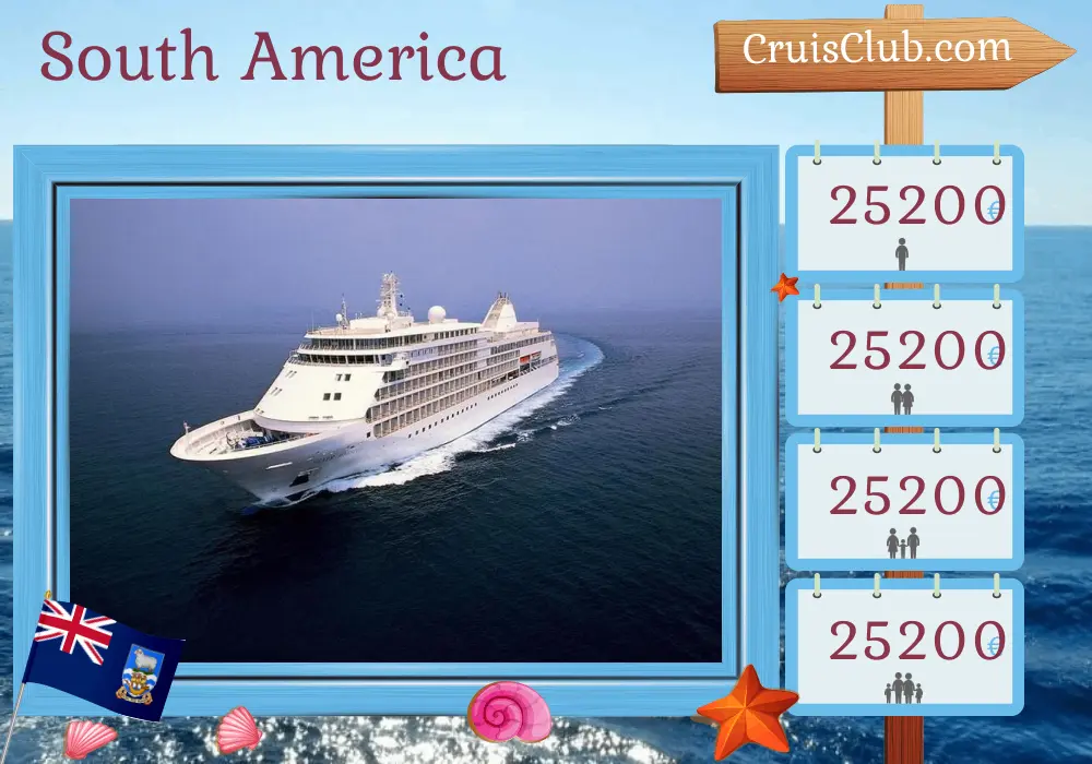 Cruise in the South America from Buenos Aires to Valparaiso aboard Silver Whisper ship with visits to Argentina, Uruguay, Falkland Islands, and Chile for 19 days