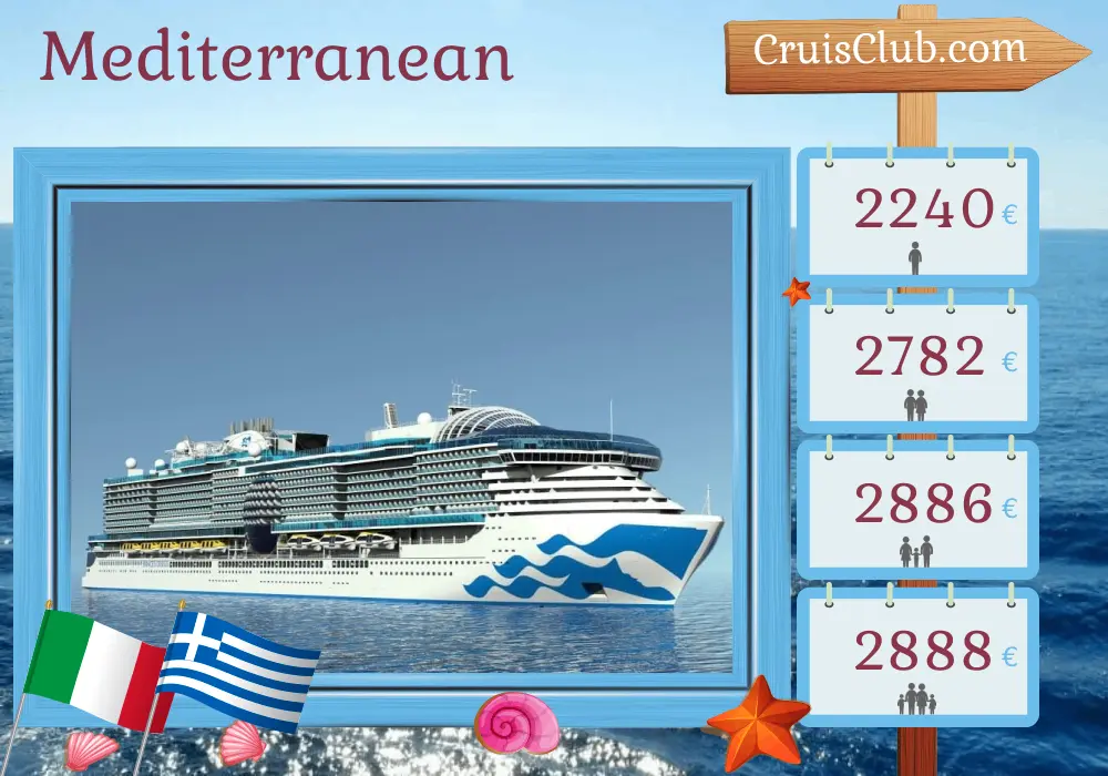 Cruise in the Mediterranean from Civitavecchia to Piraeus aboard Sun Princess ship with visits to Italy, Greece, and Turkey for 8 days