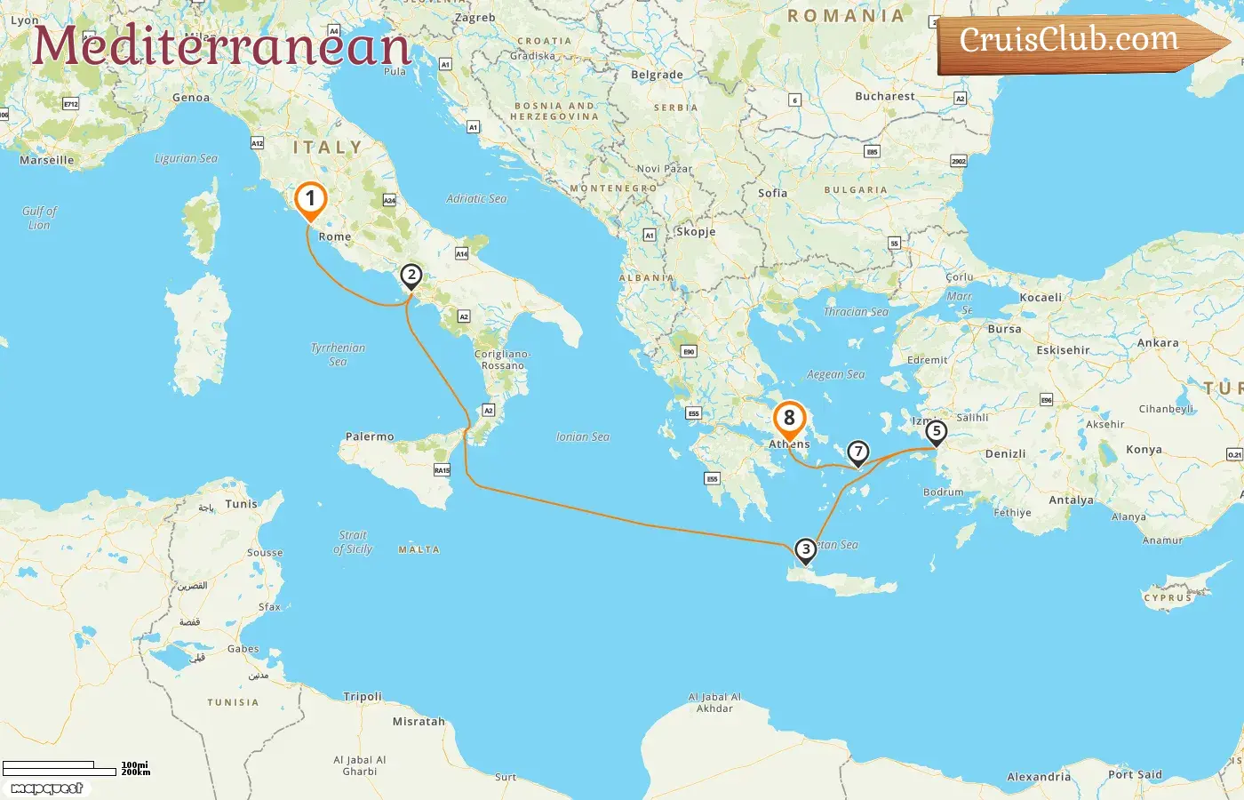 Cruise in the Mediterranean from Civitavecchia to Piraeus aboard Sun Princess ship with visits to Italy, Greece, and Turkey for 8 days